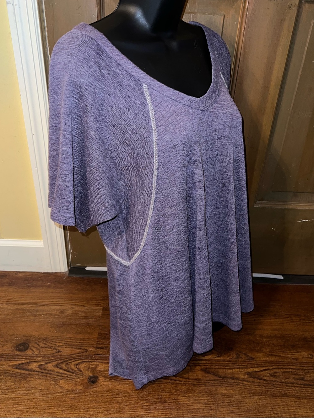 Easel Purple Mineral Wash V-Neck Knit Tunic Short Sleeve Oversized Boho Size M - Picture 3 of 8